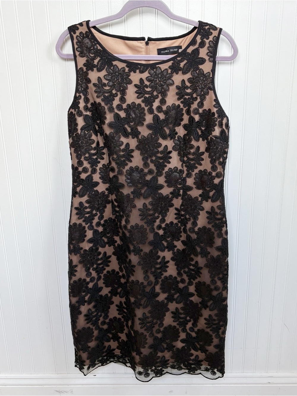 Ivanka Trump Women’s Size 12 Black Floral Lace Sequin Nude Sheath Dress